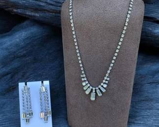 Vintage MidCentury Cascading Round And Baguette Cut Crystals Necklace Earring Set