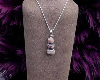 Pyrite In Rhodochrosite Triple Pendant Necklace