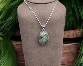 Moss Prehnite Pendant Necklace