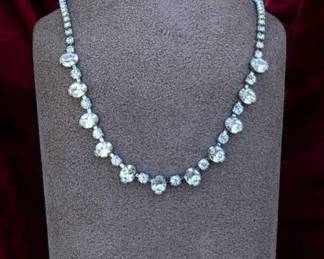Vintage Clear Rhinestone Graduated Statement Necklace