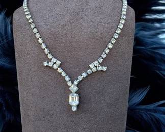 Vintage Rhinestone Necklace With Center Drop