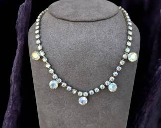 Vintage Aurora Borealis Rhinestone Festoon Draped Necklace