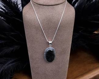Silver Obsidian Pendant Necklace