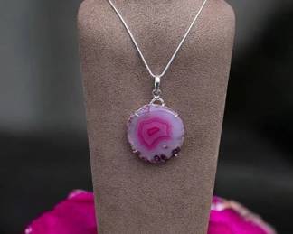 Pink Botswana Druzy Pendant Necklace