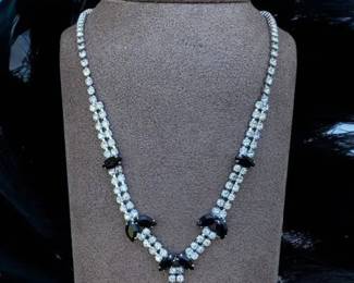 Vintage Black Navette Rhinestone Statement Necklace