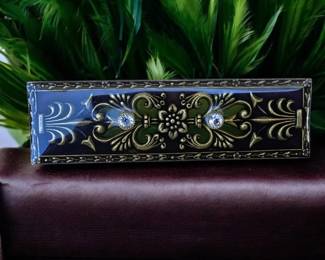 Antique Edwardian Green Enamel Rhinestone Floral Bar Brooch Pin