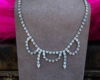 Vintage Rhinestone Cascading Dangling Bib Necklace