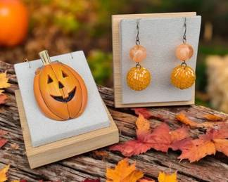Vintage JackOLantern Brooch Fall Earrings