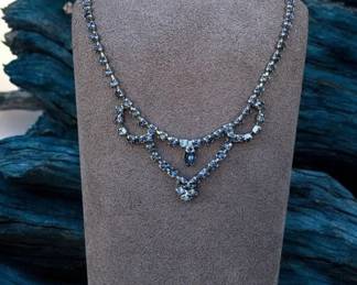 Vintage Bluish Gray Bib Swag Rhinestone Necklace