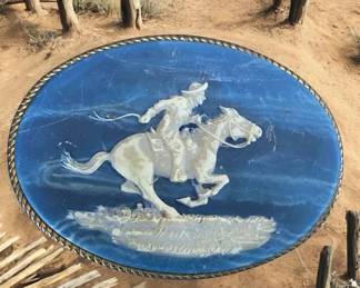 Vintage Belt Buckle Inoclay Stone USA Cowboy 1970s Rare