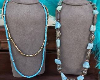 Southwestern Bohemian Stone Necklace And Double Strand Layered Necklace