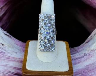 Vintage Elongated Aurora Borealis Cocktail Ring Size 7.5 But Adjustable
