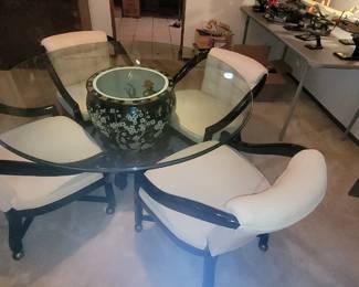 Asian glass top table and four chairs