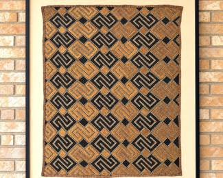  African Kuba Cloth Textile – Professionally Framed Geometric Design, 29.5" x 34"- Textile Wall Art