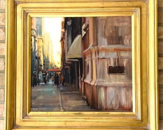 Kim English “Fifth Avenue” Original Oil on Canvas – Small 26" x 25" Framed- Artwork - Cityscape Wall Art
