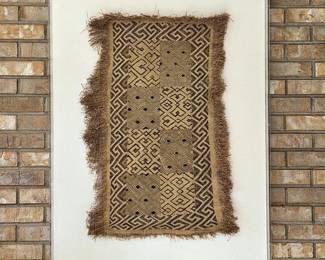 Framed African Kuba Cloth Textile in Acrylic Box Frame – 43" - Textile Wall Art BOHO Lot Number: 11