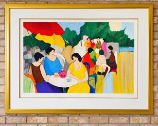Itzchak Tarkay “In the Garden” Signed & Numbered Serigraph 72/300 – 57" - Figurative Art - Museum Glass
