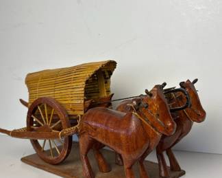 108 handcraftedwoodenoxdrawncartsculptu