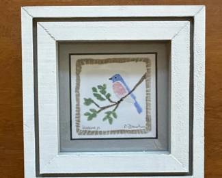 382 framedblockprintbluebirdbypollyfre