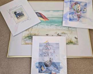344 framedbeachwatercolorwithseagullsby