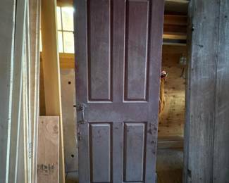 428 oldwoodenfourpaneldoorwithironhar