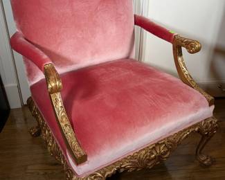 Carved gilt armchair, pink velvet - ships