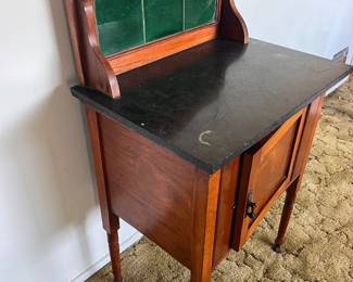 Antique 1890s-1910 Victorian Edwardian Washstand Green Tile Slate Top Rare Vintage $200