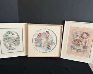 Three Cross Stitch Hand Crafted Pictures