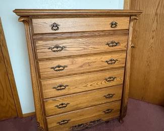 Oak Six Drawer Tall Boy Dresser by AAmerica