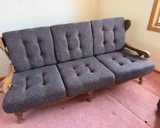 Vintage Wooden Carved Frame Sofa With Button Cushions