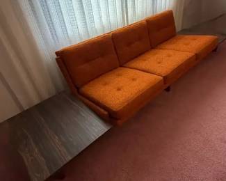 06 Walnut MidCentery Orange Sofa with End Tables Attached by Zipperman