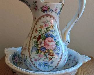 Vintage Porcelain Floral Wash Bowl Pitcher