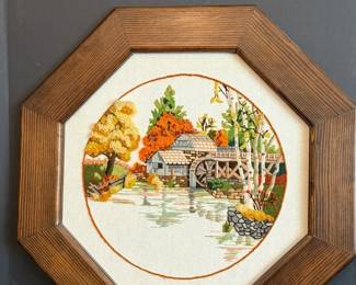 Hand Crafted Crewel Pond Scene