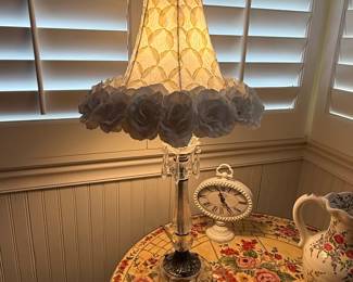Victorian Style Crystal Table Lamp with Floral Rose Shade