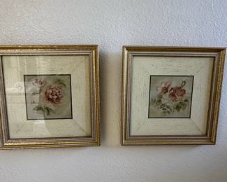 Pair of Vintage Cheri Blum Floral Prints in Decorative Frames