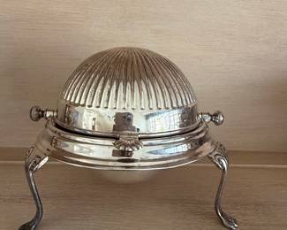 Vickers of Sheffield Silver Plated Revolving Butter Dish with Scrolled Feet