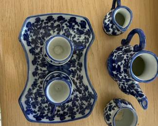 Miniature Blue and White Porcelain Tea Set