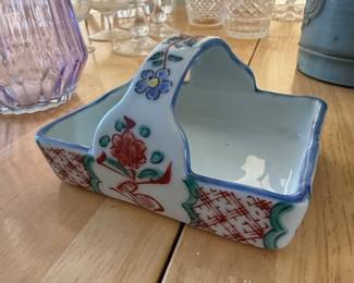 Fitz and Floyd Handled Basket with Floral Motif