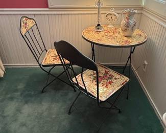 Floral Mosaic Bistro Set with Wrought Iron Frames