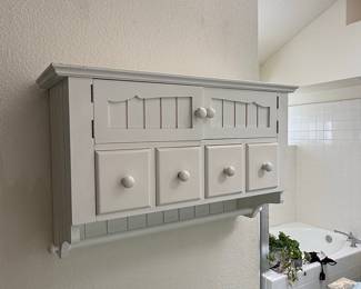 Wall-Mounted Bathroom Cabinet with Two Doors, Four Drawers, and Towel Bar