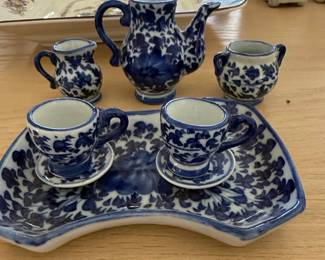 Miniature Blue and White Porcelain Tea Set