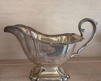 Vintage Silver-Plated Gravy Boat with Pedestal Base