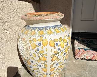 Italian Majolica Lemon Motif Floor Vase
