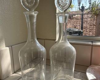 Pair of Vintage Glass Decanters with Disc Stoppers