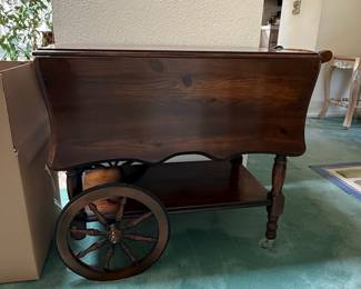 Vintage Drop-Leaf Tea Cart with Wagon Wheels