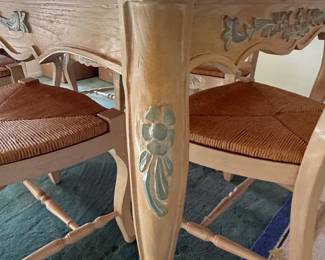 Ethan Allen French Provincial Dining Set with Rush Seat Chairs