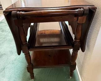 Vintage Drop-Leaf Tea Cart with Wagon Wheels