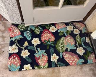 Vintage Wool Hooked Rug - Strawberry Pattern Doormat