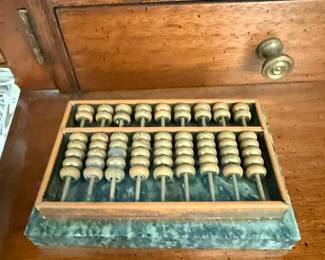 Vintage Brass and Green Marble Abacus