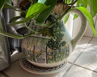 Vintage Staffordshire Garden Scene Pitcher